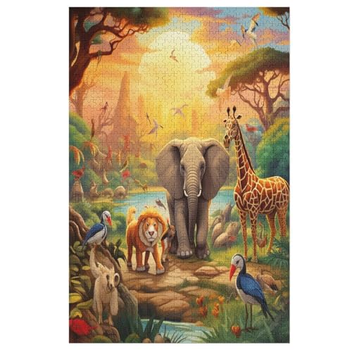 African Tier Holzpuzzle 1000 Teile Klassische Puzzles Erwachsene Kinder Puzzle DIY Kit Holzspielzeug Einzigartiges Geschenk Moderne Wohnkultur 78×53cm von AAPZY