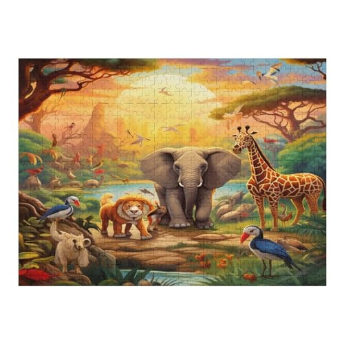 Afrikanisches Tier -Puzzle, 500 Teile,Holzpuzzle Für Erwachsene Kinder, Lustiges Spielzeug, Denkspiel, Spielzeug, Bildungsspiel, Herausforderung, Pädagogisch, （52×38cm） von AAPZY