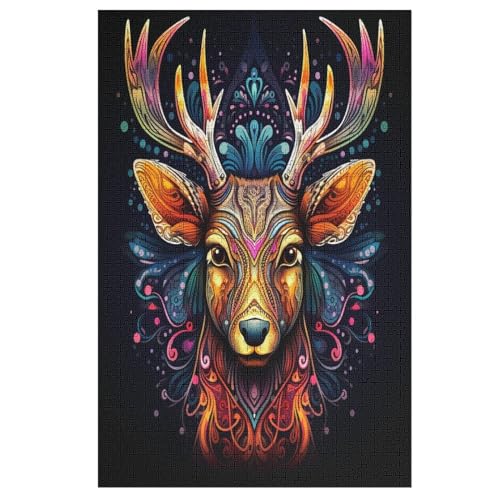 Animal Hirsch,1000 Teile,Holzpuzzle,einzigartiges Puzzle,kreatives Puzzle,Geschenk Für Erwachsene,Familienspiel,Herausforderungsaktivität,78×53cm von AAPZY