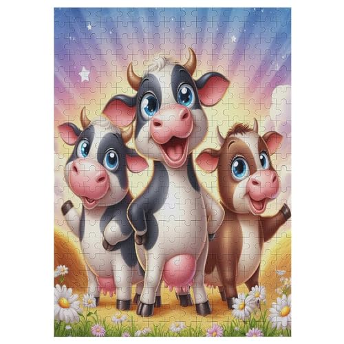 Animal Kuh 300 Teile Puzzles Für Erwachsene Holzpuzzle Familienpuzzlespiel Stressabbau-Puzzle Für Erwachsene Kinder Ab 12 Jahren 42×30cm von AAPZY