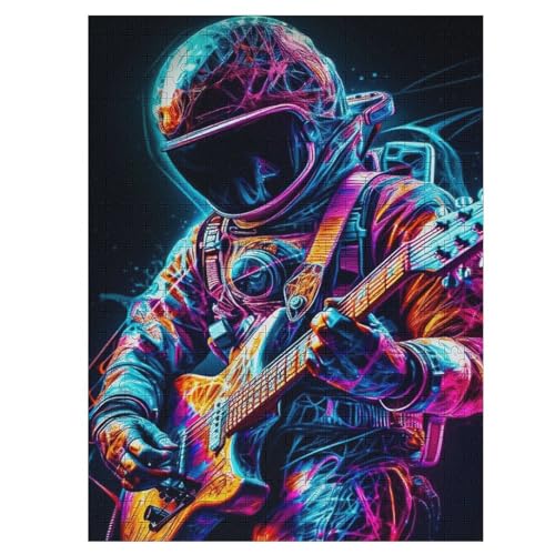 Astronaut Playing Guitar 500 Teile Premium-Puzzles Für Erwachsene Kinder- Holzpuzzles Spaß Und Lernspiele - Perfekte Puzzle-Geschenke （55×41cm） von AAPZY