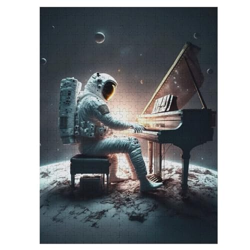 Astronaut Playing Piano Holzpuzzle 500 Stück Puzzles Für Erwachsene Teenager Stress Abbauen Familien-Puzzlespiel Poster 500-teiliges Puzzle Kinder Lernspiel Spielzeug Geschenk （55×41cm） von AAPZY