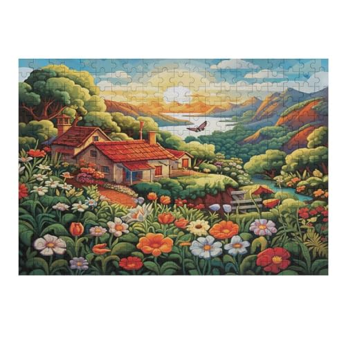 Bergdorfhütte – Puzzle 300 Teile, Holzpuzzle, Herausforderndes Geschicklichkeitsspiel Für Die Ganze Familie, Kinder Erwachsenenpuzzle Ab 12 Jahren （40×28cm） von AAPZY