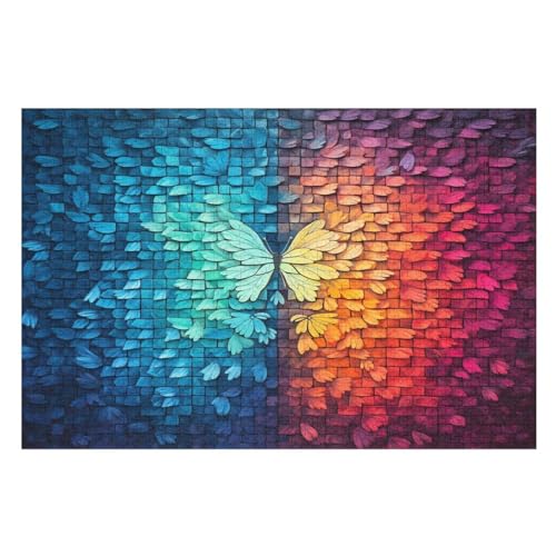 Bicolor Schmetterling Puzzle Für Erwachsene 1000 Teile Premium 100% Recyceltes Brett Zum Lernen, Lernspielzeug, Familienspiele Kinder Holzpuzzle （75×50cm） von AAPZY