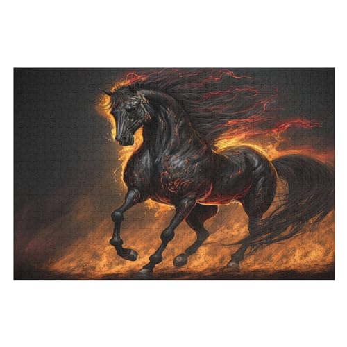 Black Pferd Puzzles 1000 Teile Erwachsener Kniffel Spaß Für Die Ganze Familie - 1000 Puzzleteilige Motive, Holzpuzzle Kinder Erwachsene, Impossible Puzzle Schwer （75×50cm） von AAPZY