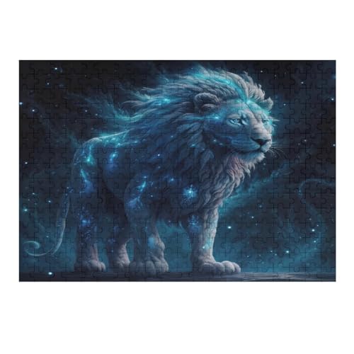 Blue Cosmic Löwe Holzpuzzle 300 Teile Klassische Puzzles Erwachsene Kinder Puzzle DIY Kit Holzspielzeug Einzigartiges Geschenk Moderne Wohnkultur （40×28cm） von AAPZY