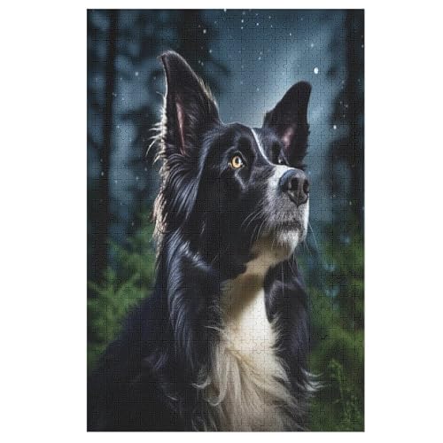 Border Collie -Puzzle, 1000 Teile,Holzpuzzle Für Erwachsene Kinder, Lustiges Spielzeug, Denkspiel, Spielzeug, Bildungsspiel, Herausforderung, Pädagogisch, （78×53cm） von AAPZY