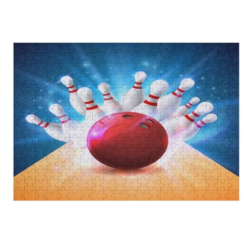 Bowling -Puzzle, 300 Teile,Holzpuzzle Für Erwachsene Kinder, Lustiges Spielzeug, Denkspiel, Spielzeug, Bildungsspiel, Herausforderung, Pädagogisch, （40×28cm） von AAPZY