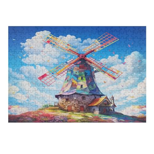 Bunte Windmühle Holzpuzzle 300 Teile, Knobelspiele Für Erwachsene, Teenager, Puzzles Unmögliche - Kinder Puzzle Zimmer Deko （40×28cm） von AAPZY