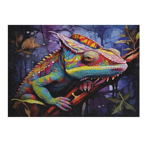 Chamäleon Holzpuzzle 300 Teile, Knobelspiele Für Erwachsene, Teenager, Puzzles Unmögliche - Kinder Puzzle Zimmer Deko （40×28cm） von AAPZY