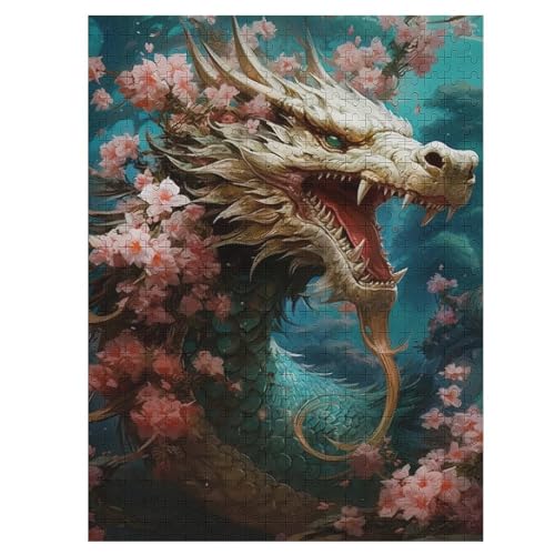 Cherry Japanese Drache 500 Teile Puzzle Für Erwachsene, Herausforderung Puzzles - Familienpuzzle Verringerter Druck Schwieriges Puzzle Rahmen Holzpuzzle Für Erwachsene Kinder 12+ （55×41cm） von AAPZY