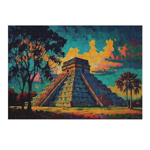 Chichen Itza Puzzle Für Erwachsene 300 Teile Premium 100% Recyceltes Brett Zum Lernen, Lernspielzeug, Familienspiele Kinder Holzpuzzle （40×28cm） von AAPZY