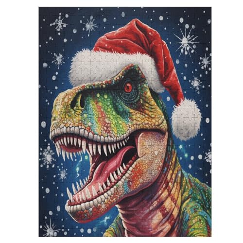 Christmas Dinosaurier Holzpuzzle 500 Stück Puzzles Für Erwachsene Teenager Stress Abbauen Familien-Puzzlespiel Poster 500-teiliges Puzzle Kinder Lernspiel Spielzeug Geschenk （55×41cm） von AAPZY