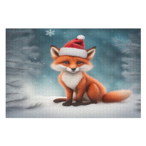 Christmas Fuchs Puzzle 1000 Teile, Holzpuzzle Für Erwachsene, Impossible Puzzle, Geschicklichkeitsspiel Für Die Ganze Familie, Puzzle Farbenfrohes Legespiel Kinder Puzzles （75×50cm） von AAPZY