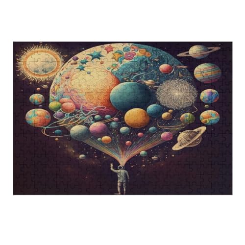 Colorful Planet 300 Teile Puzzle Für Erwachsene, Herausforderung Puzzles - Familienpuzzle Verringerter Druck Schwieriges Puzzle Rahmen Holzpuzzle Für Erwachsene Kinder 12+ （40×28cm） von AAPZY