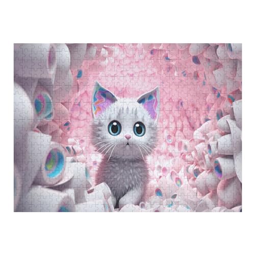 Cute Katze Holzpuzzle 500 Teile, Knobelspiele Für Erwachsene, Teenager, Puzzles Unmögliche - Kinder Puzzle Zimmer Deko （52×38cm） von AAPZY