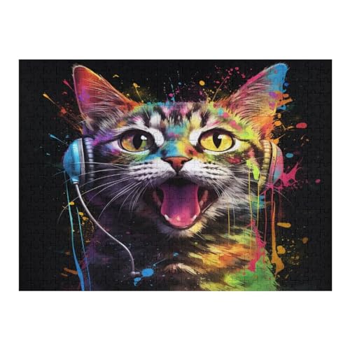 Cute Katze Holzpuzzle 500 Teile,Puzzles Für Erwachsene, Impossible Puzzle, Geschicklichkeitsspiel Für Die Ganze Familie,Home Dekoration Puzzle, Puzzle Kinder Legespiel （52×38cm） von AAPZY