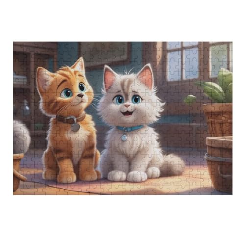 Cute Katze Holzpuzzle Erwachsene - 300 Teiliges Jigsaw Knobelspiel - Puzzle Für Erwachsene & Kinder - Outdoor & Reisespielzeug - Geduldspiel （40×28cm） von AAPZY