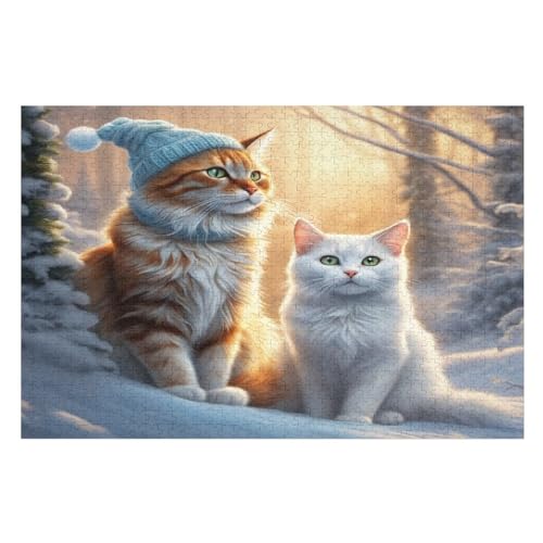 Cute Katze – Puzzle 1000 Teile, Holzpuzzle, Herausforderndes Geschicklichkeitsspiel Für Die Ganze Familie, Kinder Erwachsenenpuzzle Ab 12 Jahren （75×50cm） von AAPZY