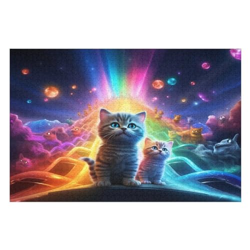 Cute Katze – Puzzle 1000 Teile, Holzpuzzle, Herausforderndes Geschicklichkeitsspiel Für Die Ganze Familie, Kinder Erwachsenenpuzzle Ab 12 Jahren （75×50cm） von AAPZY