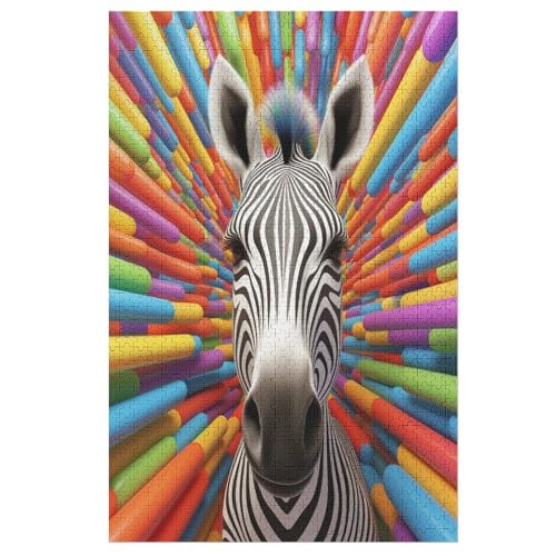 Cute Zebra -Puzzle, 1000 Teile,Holzpuzzle Für Erwachsene Kinder, Lustiges Spielzeug, Denkspiel, Spielzeug, Bildungsspiel, Herausforderung, Pädagogisch, 78×53cm von AAPZY