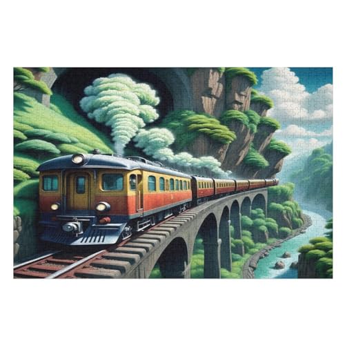 Dampflokomotive Holzpuzzle Erwachsene - 1000 Teiliges Jigsaw Knobelspiel - Puzzle Für Erwachsene & Kinder - Outdoor & Reisespielzeug - Geduldspiel （75×50cm） von AAPZY