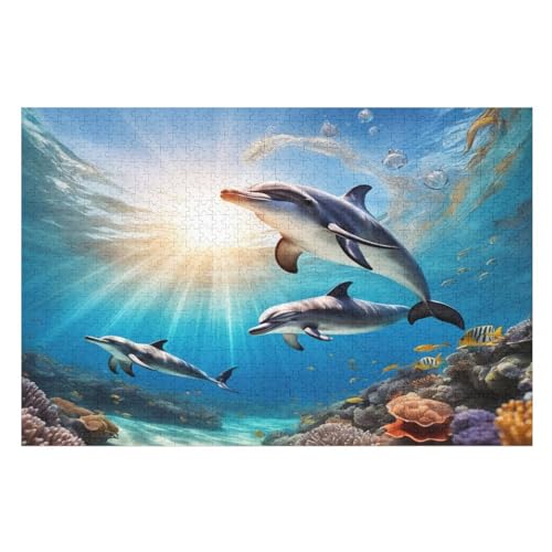 Delfin 1000 Teile Puzzle, Holzpuzzle, Puzzles Für Erwachsene Kinder, 1000 Teile Puzzle Für Jugendliche & Erwachsene Lernspiel Herausforderungsspielzeug （75×50cm） von AAPZY