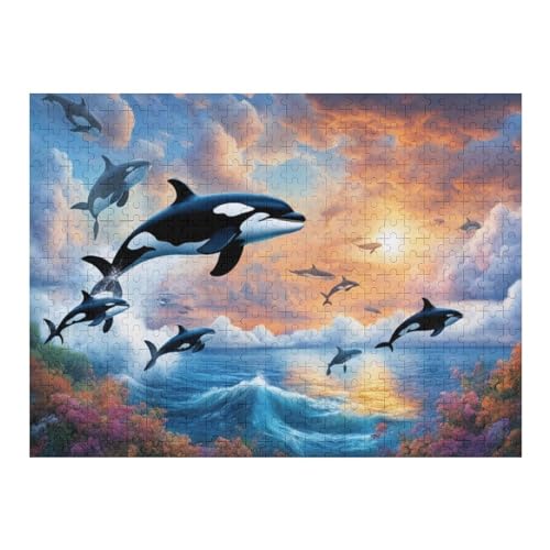 Delfin 500 Teile Puzzle Für Erwachsene, Herausforderung Puzzles - Familienpuzzle Verringerter Druck Schwieriges Puzzle Rahmen Holzpuzzle Für Erwachsene Kinder 12+ （52×38cm） von AAPZY