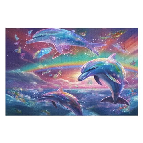 Delfin Holzpuzzle 1000 Stück Puzzles Für Erwachsene Teenager Stress Abbauen Familien-Puzzlespiel Poster 1000-teiliges Puzzle Kinder Lernspiel Spielzeug Geschenk （75×50cm） von AAPZY