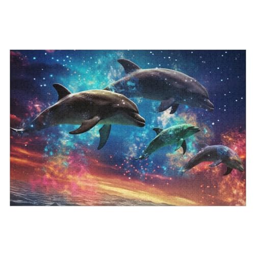 Delfin Holzpuzzle 1000 Stück Puzzles Für Erwachsene Teenager Stress Abbauen Familien-Puzzlespiel Poster 1000-teiliges Puzzle Kinder Lernspiel Spielzeug Geschenk （75×50cm） von AAPZY