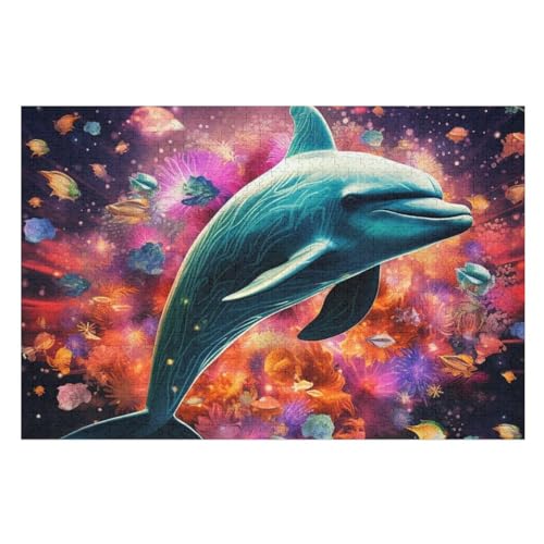 Delfin -Puzzle, 1000 Teile,Holzpuzzle Für Erwachsene Kinder, Lustiges Spielzeug, Denkspiel, Spielzeug, Bildungsspiel, Herausforderung, Pädagogisch, （75×50cm） von AAPZY