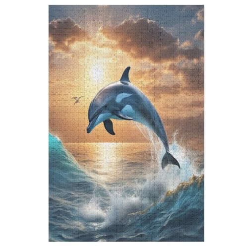 Delfin -Puzzle, 1000 Teile,Holzpuzzle Für Erwachsene Kinder, Lustiges Spielzeug, Denkspiel, Spielzeug, Bildungsspiel, Herausforderung, Pädagogisch, （78×53cm） von AAPZY