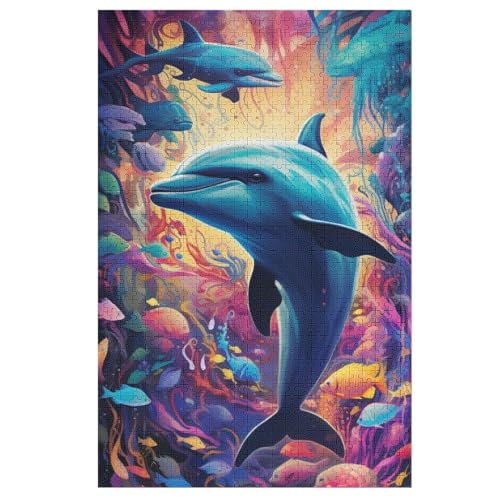 Delfin -Puzzle, 1000 Teile,Holzpuzzle Für Erwachsene Kinder, Lustiges Spielzeug, Denkspiel, Spielzeug, Bildungsspiel, Herausforderung, Pädagogisch, 78×53cm von AAPZY