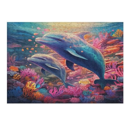 Delfin Puzzle 300 Teile,Puzzles Für Erwachsene, Impossible Puzzle, Geschicklichkeitsspiel Für Die Ganze Familie, Puzzle Kinder,Holzpuzzle-Geschenk,Raumdekoration, （40×28cm） von AAPZY