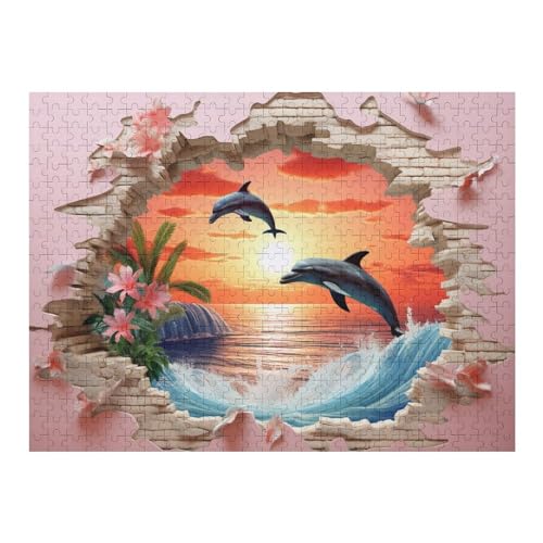 Delfin Puzzles 500 Teile Erwachsener Kniffel Spaß Für Die Ganze Familie - 500 Puzzleteilige Motive, Holzpuzzle Kinder Erwachsene, Impossible Puzzle Schwer （52×38cm） von AAPZY