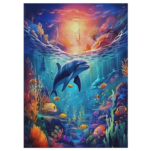 Delfins 300 Teile Puzzle Für Erwachsene, Herausforderung Puzzles - Familienpuzzle Verringerter Druck Schwieriges Puzzle Rahmen Holzpuzzle Für Erwachsene Kinder 12+ （42×30cm） von AAPZY