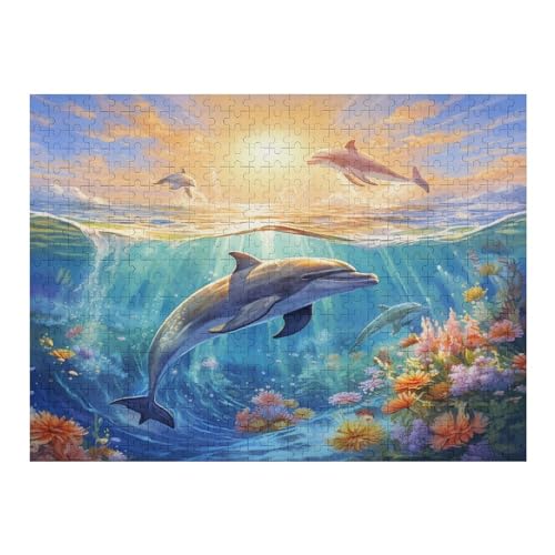 Delfins -Puzzle, 500 Teile,Holzpuzzle Für Erwachsene Kinder, Lustiges Spielzeug, Denkspiel, Spielzeug, Bildungsspiel, Herausforderung, Pädagogisch, （52×38cm） von AAPZY