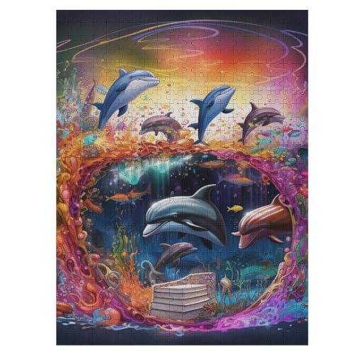 Delphin – Puzzle 500 Teile, Holzpuzzle, Herausforderndes Geschicklichkeitsspiel Für Die Ganze Familie, Kinder Erwachsenenpuzzle Ab 12 Jahren （55×41cm） von AAPZY