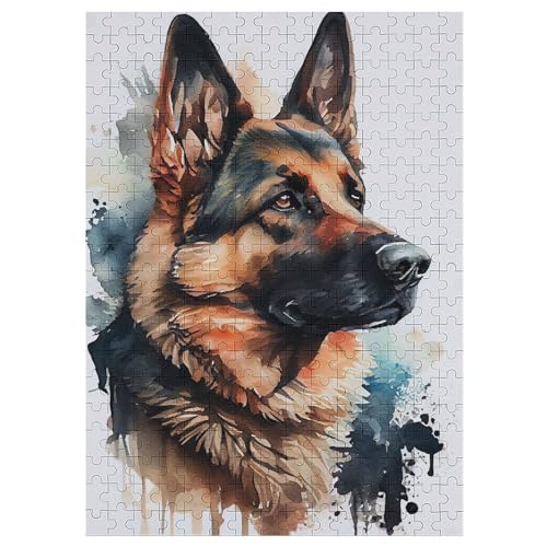 Deutscher Schäferhund Puzzle 300 Teile,Puzzles Für Erwachsene, Impossible Puzzle, Geschicklichkeitsspiel Für Die Ganze Familie, Puzzle Kinder,Holzpuzzle-Geschenk,Raumdekoration, 42×30cm von AAPZY