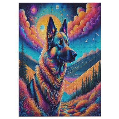 Deutscher Schäferhund Puzzle Für Erwachsene,300-teiliges Puzzle,Puzzle Für Erwachsene Und Kinder,Holzpuzzle,Lernspielzeug, 42×30cm von AAPZY