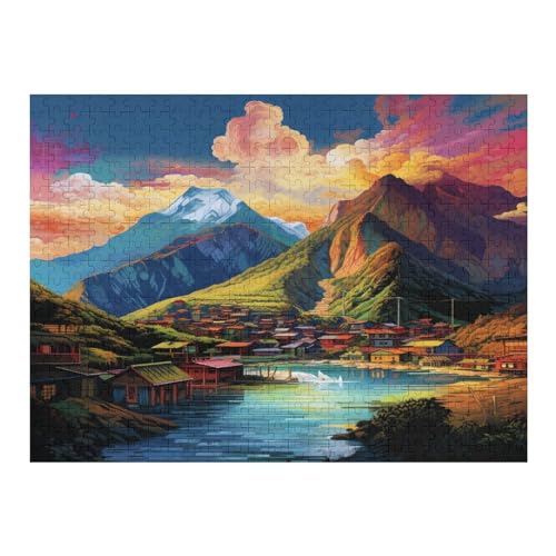 Dorf 500 Teile Puzzle Für Erwachsene, Herausforderung Puzzles - Familienpuzzle Verringerter Druck Schwieriges Puzzle Rahmen Holzpuzzle Für Erwachsene Kinder 12+ （52×38cm） von AAPZY