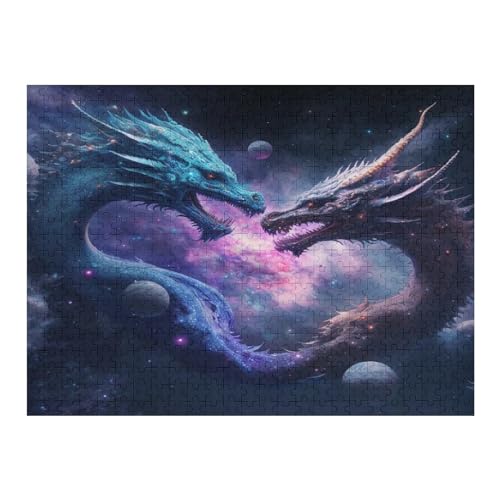 Drache 500 Teile Puzzle Für Erwachsene, Herausforderung Puzzles - Familienpuzzle Verringerter Druck Schwieriges Puzzle Rahmen Holzpuzzle Für Erwachsene Kinder 12+ （52×38cm） von AAPZY