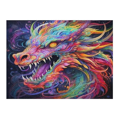 Drache Holzpuzzle 500 Stück Puzzles Für Erwachsene Teenager Stress Abbauen Familien-Puzzlespiel Poster 500-teiliges Puzzle Kinder Lernspiel Spielzeug Geschenk （52×38cm） von AAPZY