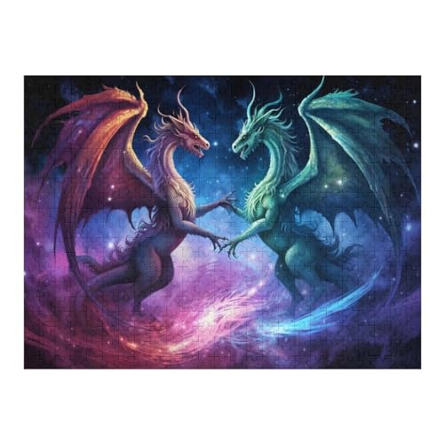 Drache Holzpuzzle 500 Teile, Knobelspiele Für Erwachsene, Teenager, Puzzles Unmögliche - Kinder Puzzle Zimmer Deko （52×38cm） von AAPZY