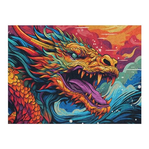 Drache Holzpuzzle 500 Teile Klassische Puzzles Erwachsene Kinder Puzzle DIY Kit Holzspielzeug Einzigartiges Geschenk Moderne Wohnkultur （52×38cm） von AAPZY