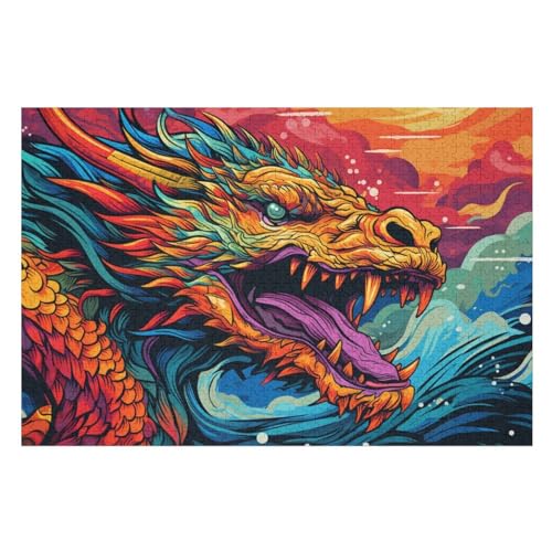 Drache – Puzzle 1000 Teile, Holzpuzzle, Herausforderndes Geschicklichkeitsspiel Für Die Ganze Familie, Kinder Erwachsenenpuzzle Ab 12 Jahren （75×50cm） von AAPZY