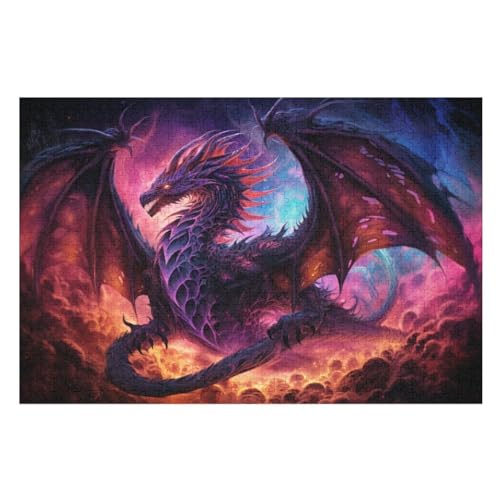 Drache Puzzle 1000 Teile, Holzpuzzle Für Erwachsene, Impossible Puzzle, Geschicklichkeitsspiel Für Die Ganze Familie, Puzzle Farbenfrohes Legespiel Kinder Puzzles （75×50cm） von AAPZY