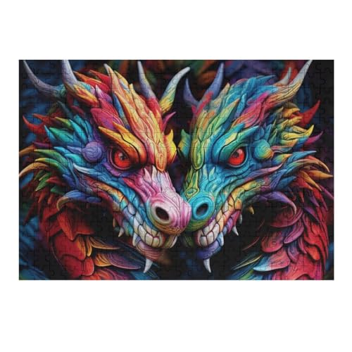 Drachen 300 Teile Puzzles Für Erwachsene Holzpuzzle Familienpuzzlespiel Stressabbau-Puzzle Für Erwachsene Kinder Ab 12 Jahren （40×28cm） von AAPZY