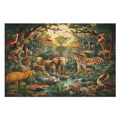 Dschungeltiere-Puzzle Für Erwachsene, 1000 Teile, Holzpuzzle, Kinderpuzzle, Dekompressionsspiel, Spielzeugpuzzle （75×50cm） von AAPZY