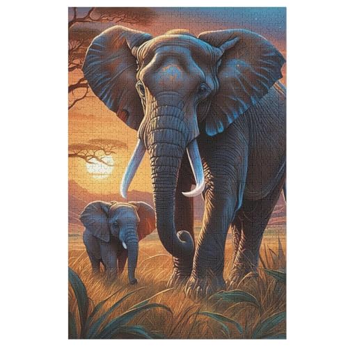 Elefant Holzpuzzle Erwachsene - 1000 Teiliges Jigsaw Knobelspiel - Puzzle Für Erwachsene & Kinder - Outdoor & Reisespielzeug - Geduldspiel （78×53cm） von AAPZY